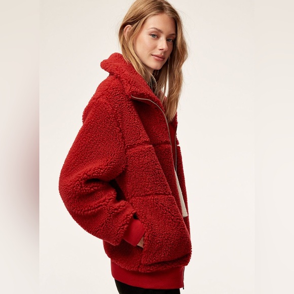 Aritzia Jackets & Blazers - Aritzia Wilfred Free Teddy Jacket Coat Red Sz XXS EUC